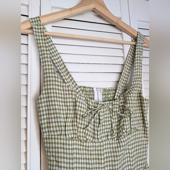 Reformation Daria Linen Mini Dress Avocado Green Gingham Check Size 4 - Picture 4 of 14